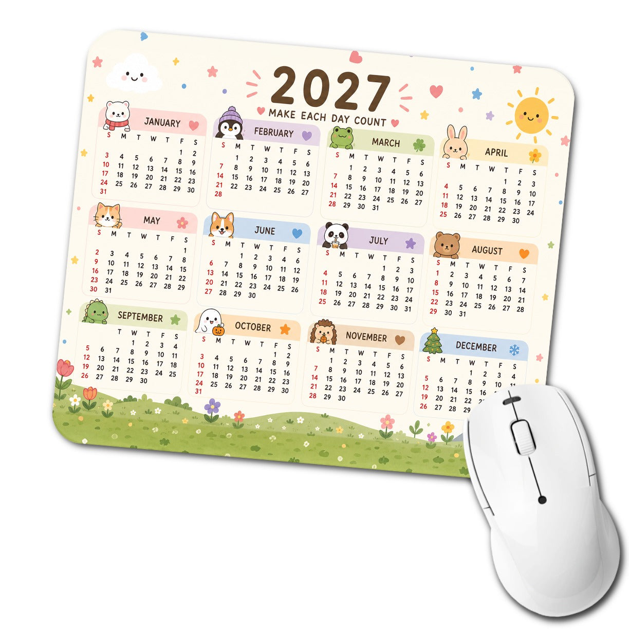 Happy Animals 2027 Calendar Low Profile Mouse Pad Mat