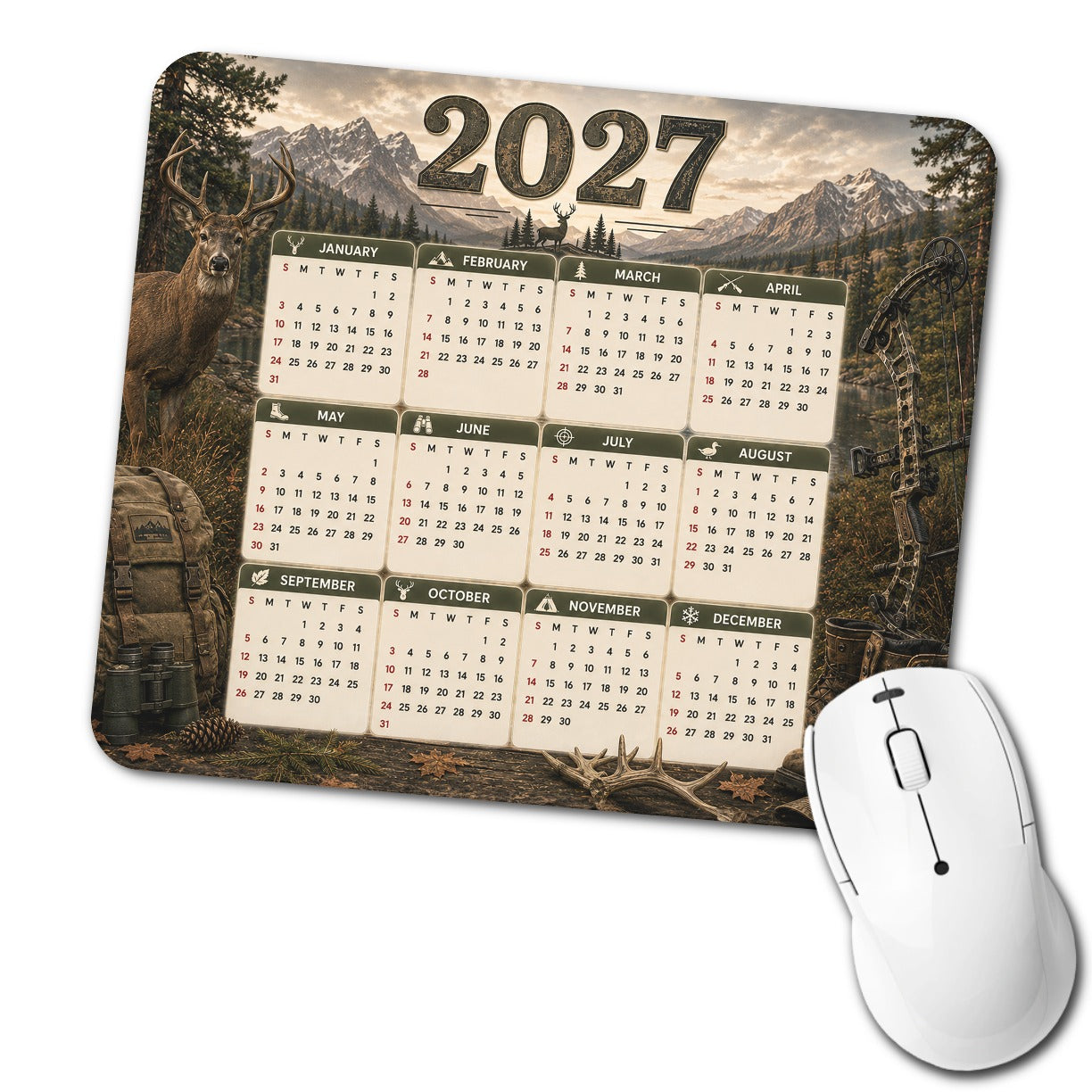 Hunting Outdoors 2027 Calendar Low Profile Mouse Pad Mat