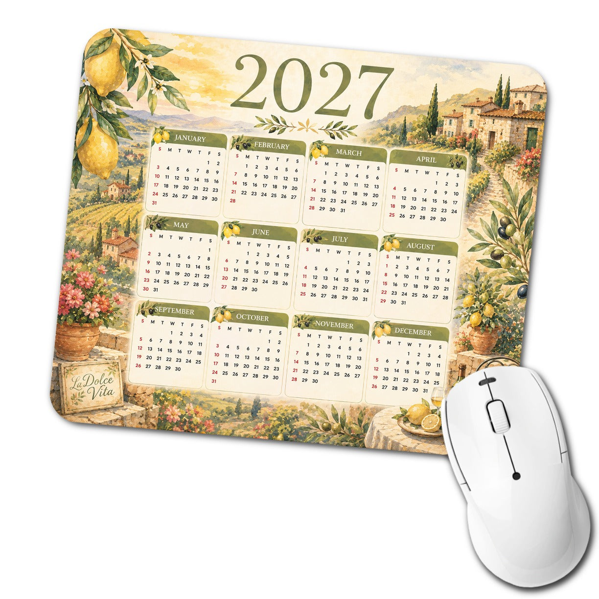 Italian Countryside 2027 Calendar Low Profile Mouse Pad Mat