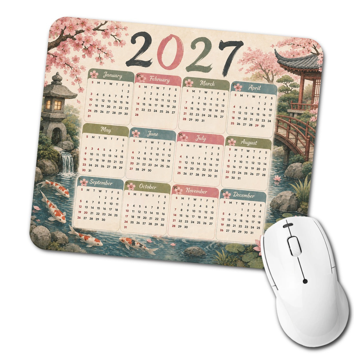 Japanese Garden 2027 Calendar Low Profile Mouse Pad Mat