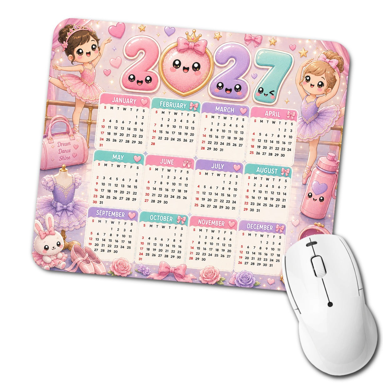 Kawaii Ballet Dreams 2027 Calendar Low Profile Mouse Pad Mat