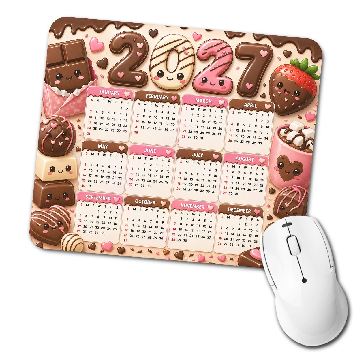 Kawaii Chocolate Candy Cute 2027 Calendar Low Profile Mouse Pad Mat