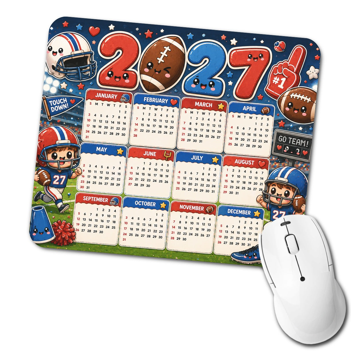 Kawaii Football 2027 Calendar Low Profile Mouse Pad Mat
