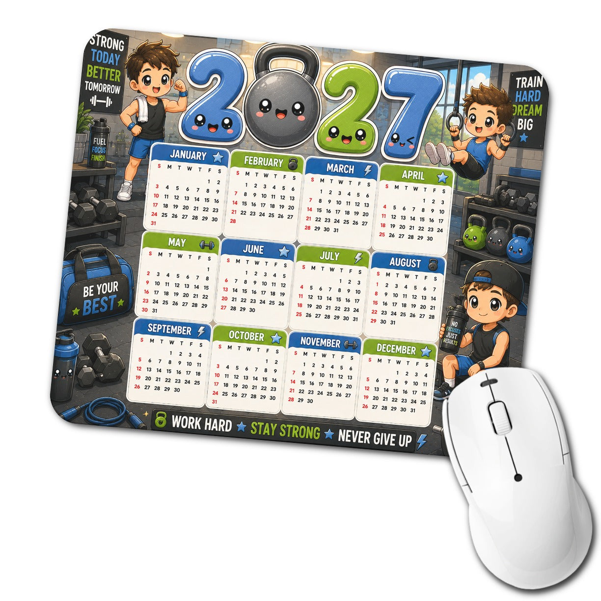 Kawaii Gym Weightlifting 2027 Calendar Low Profile Mouse Pad Mat