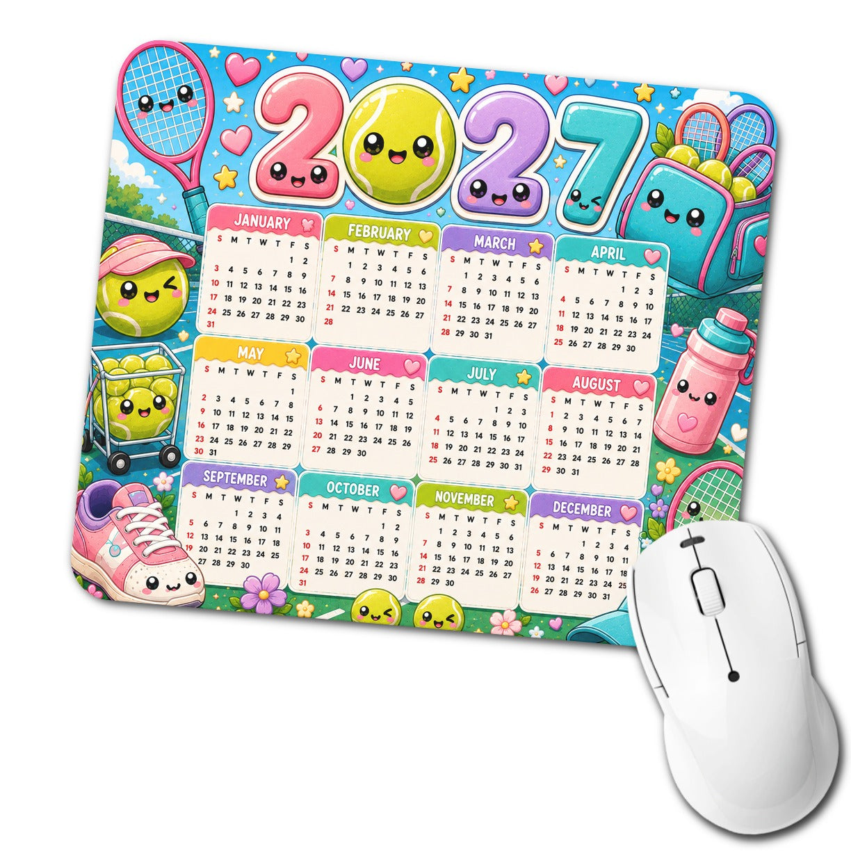 Kawaii Tennis 2027 Calendar Low Profile Mouse Pad Mat