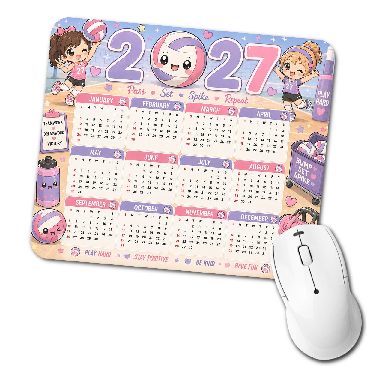 Kawaii Volleyball Girls 2027 Calendar Low Profile Mouse Pad Mat