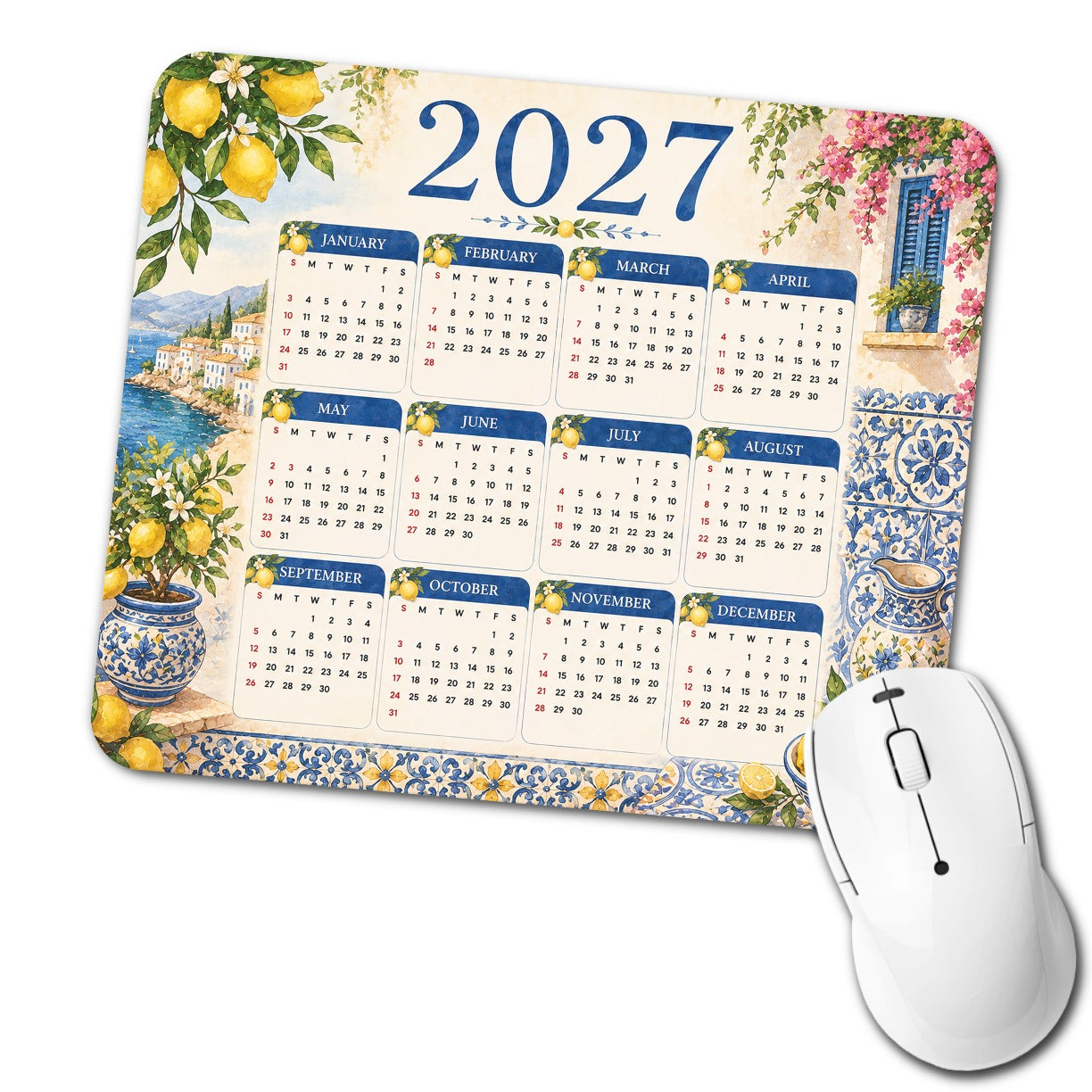 Mediterranean Lemons 2027 Calendar Low Profile Mouse Pad Mat