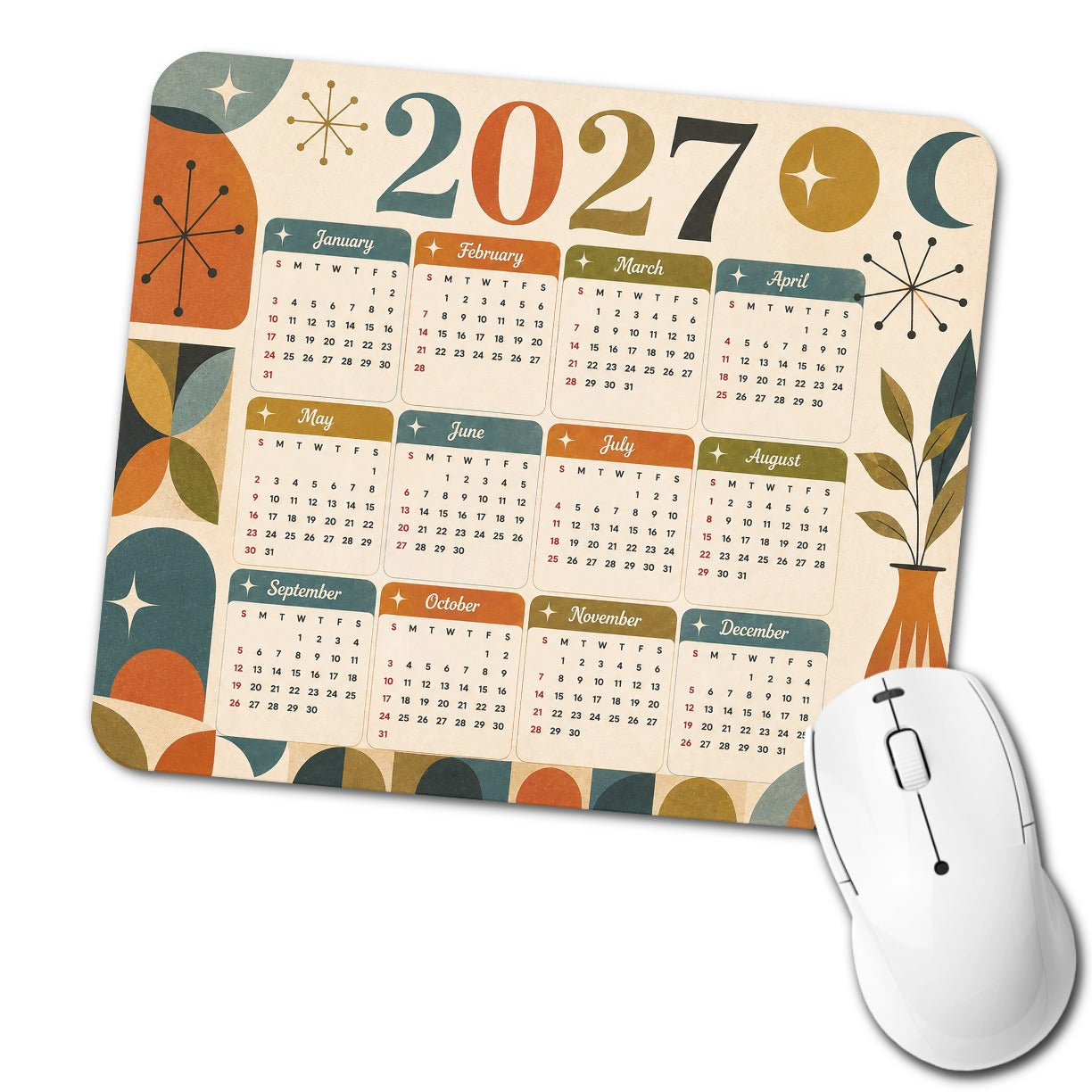 Mid-Century Modern 2027 Calendar Low Profile Mouse Pad Mat