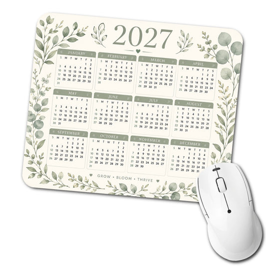 Minimalist Botanical Office 2027 Calendar Low Profile Mouse Pad Mat
