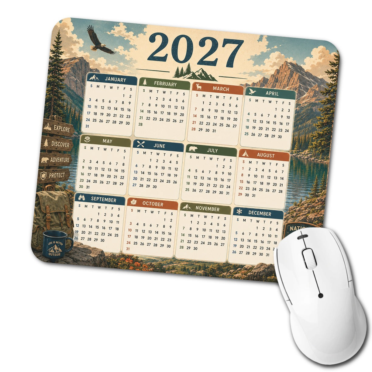 National Parks Outdoors 2027 Calendar Low Profile Mouse Pad Mat
