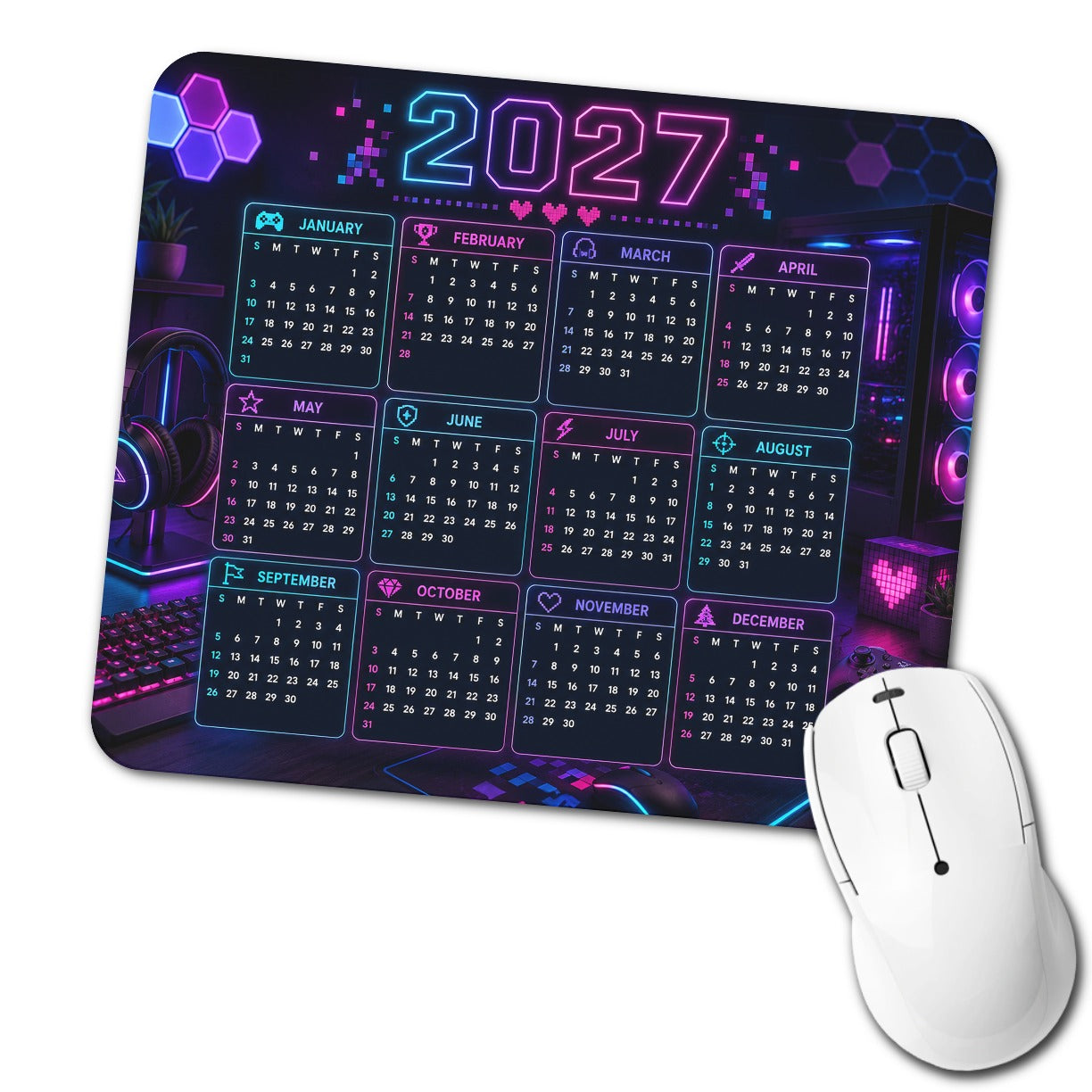 Neon Gamer Gaming 2027 Calendar Low Profile Mouse Pad Mat