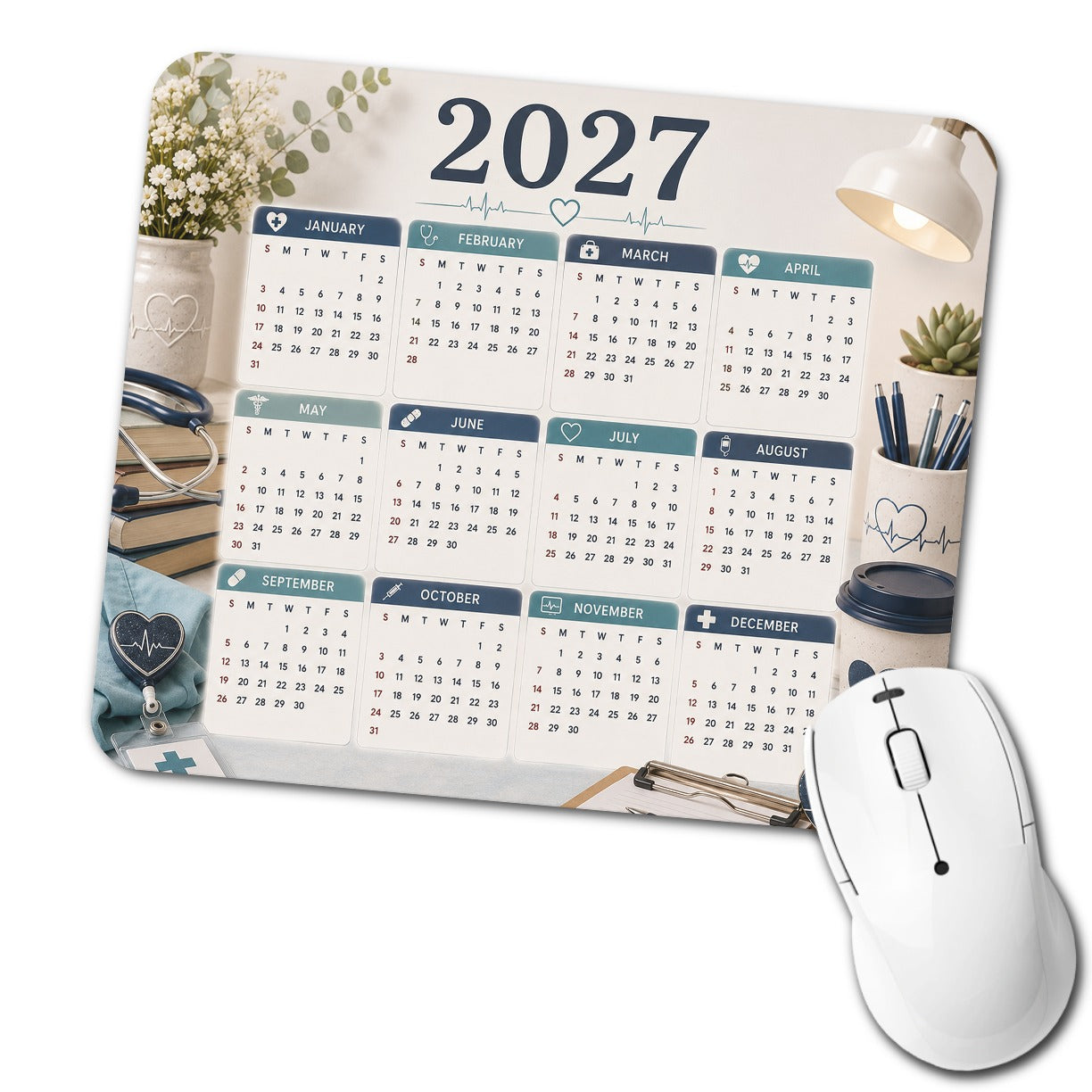 Nurse Doctor EMT Healthcare 2027 Calendar Low Profile Mouse Pad Mat