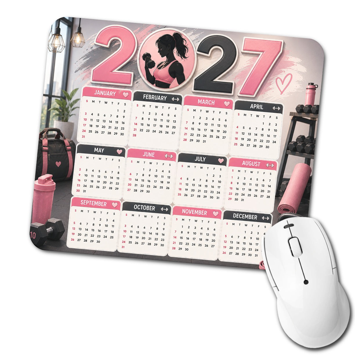 Pink Power Fitness 2027 Calendar Low Profile Mouse Pad Mat