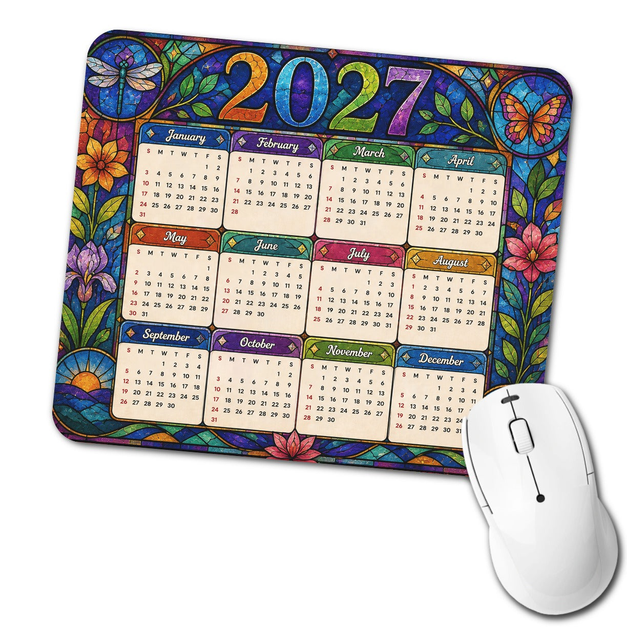 Stained Glass 2027 Calendar Low Profile Mouse Pad Mat