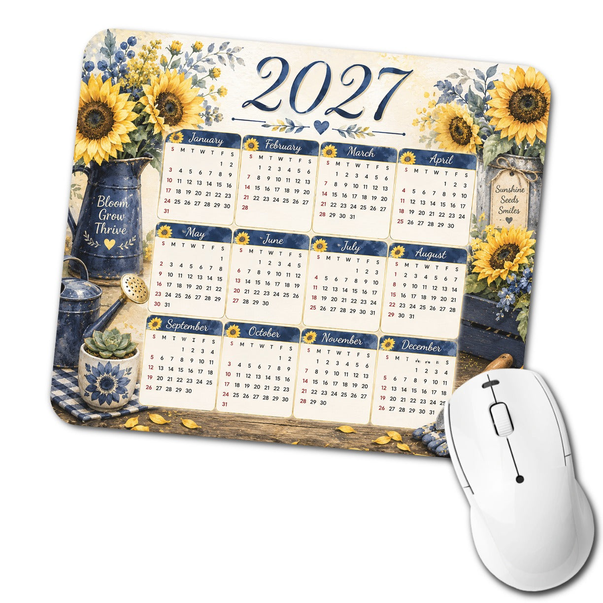 Sunflowers 2027 Calendar Low Profile Mouse Pad Mat