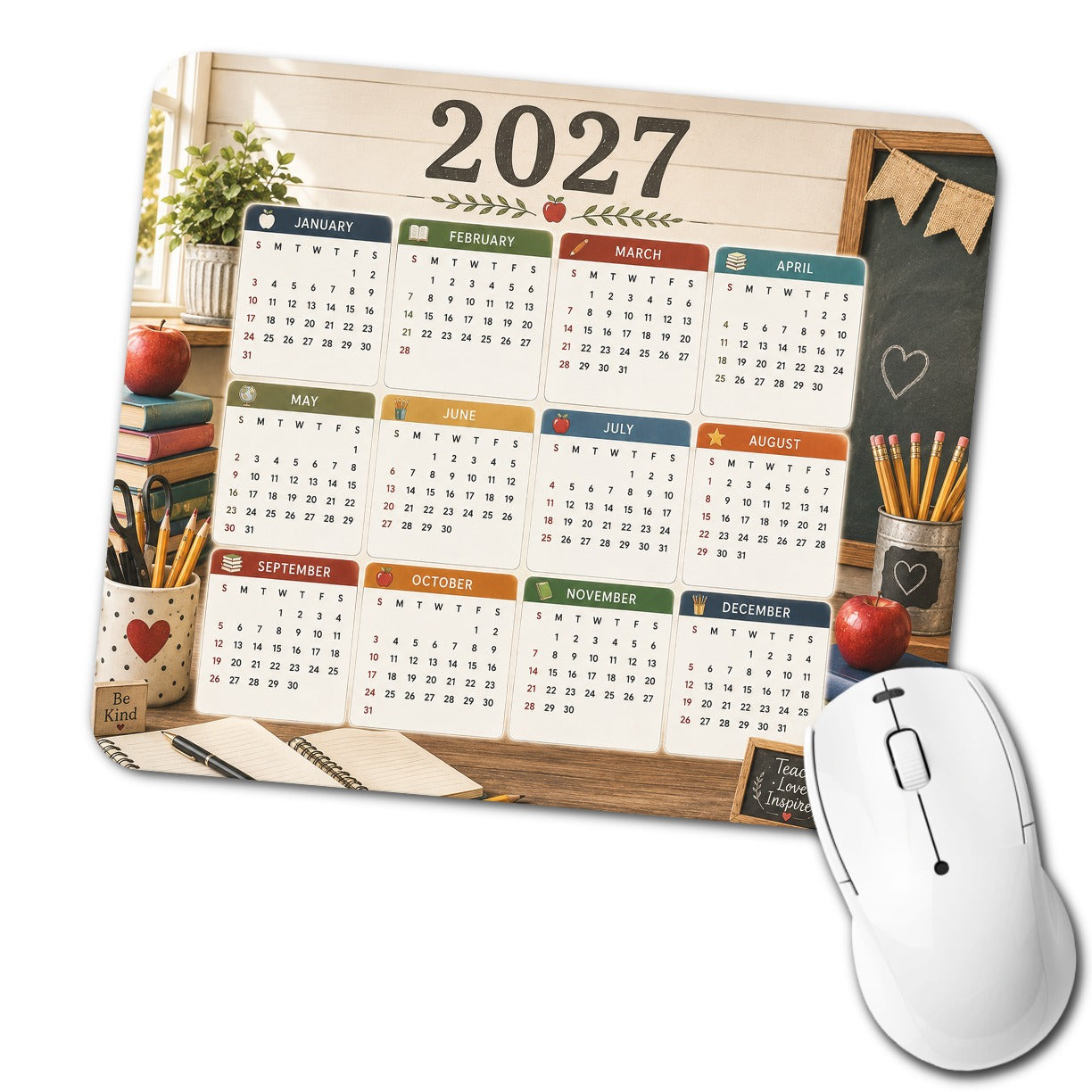Teacher School 2027 Calendar Low Profile Mouse Pad Mat