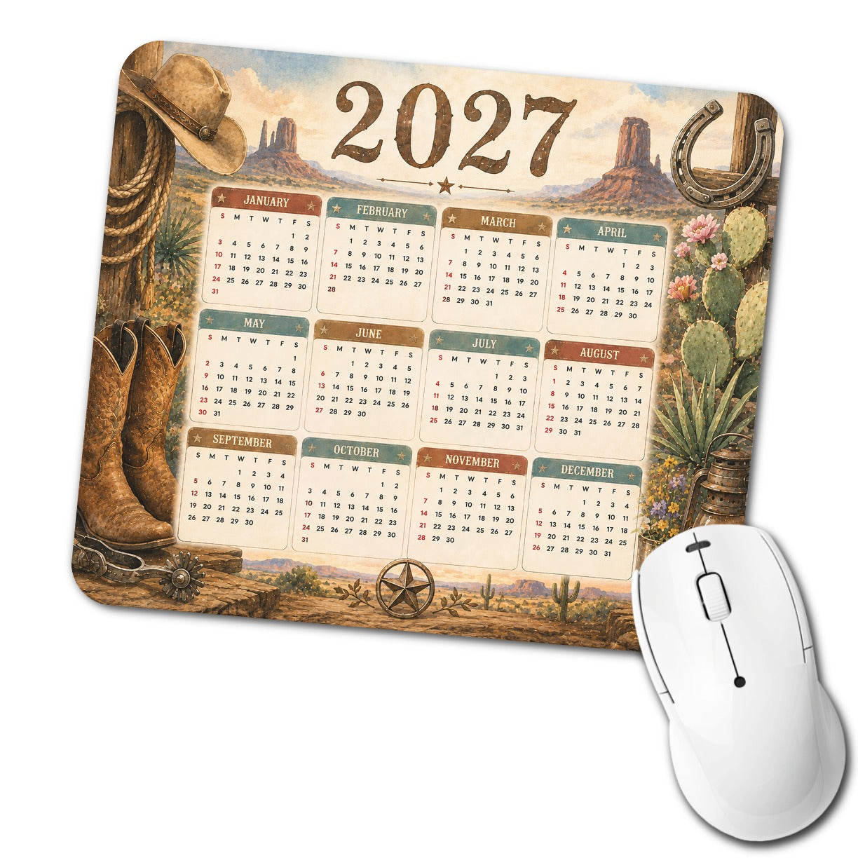 Western Rustic 2027 Calendar Low Profile Mouse Pad Mat