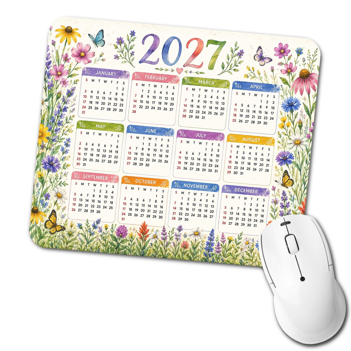 Wildflowers Floral Garden 2027 Calendar Low Profile Mouse Pad Mat