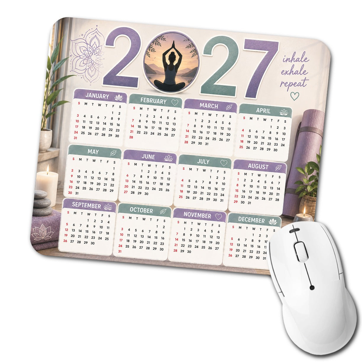 Zen Yoga 2027 Calendar Low Profile Mouse Pad Mat