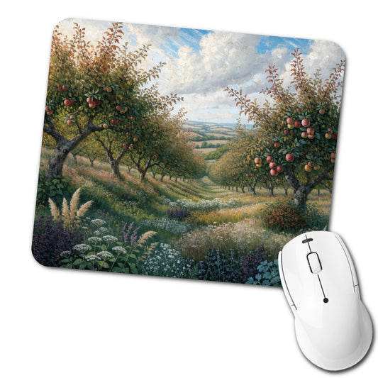 Apple Orchard Country Illustration Low Profile Mouse Pad Mat