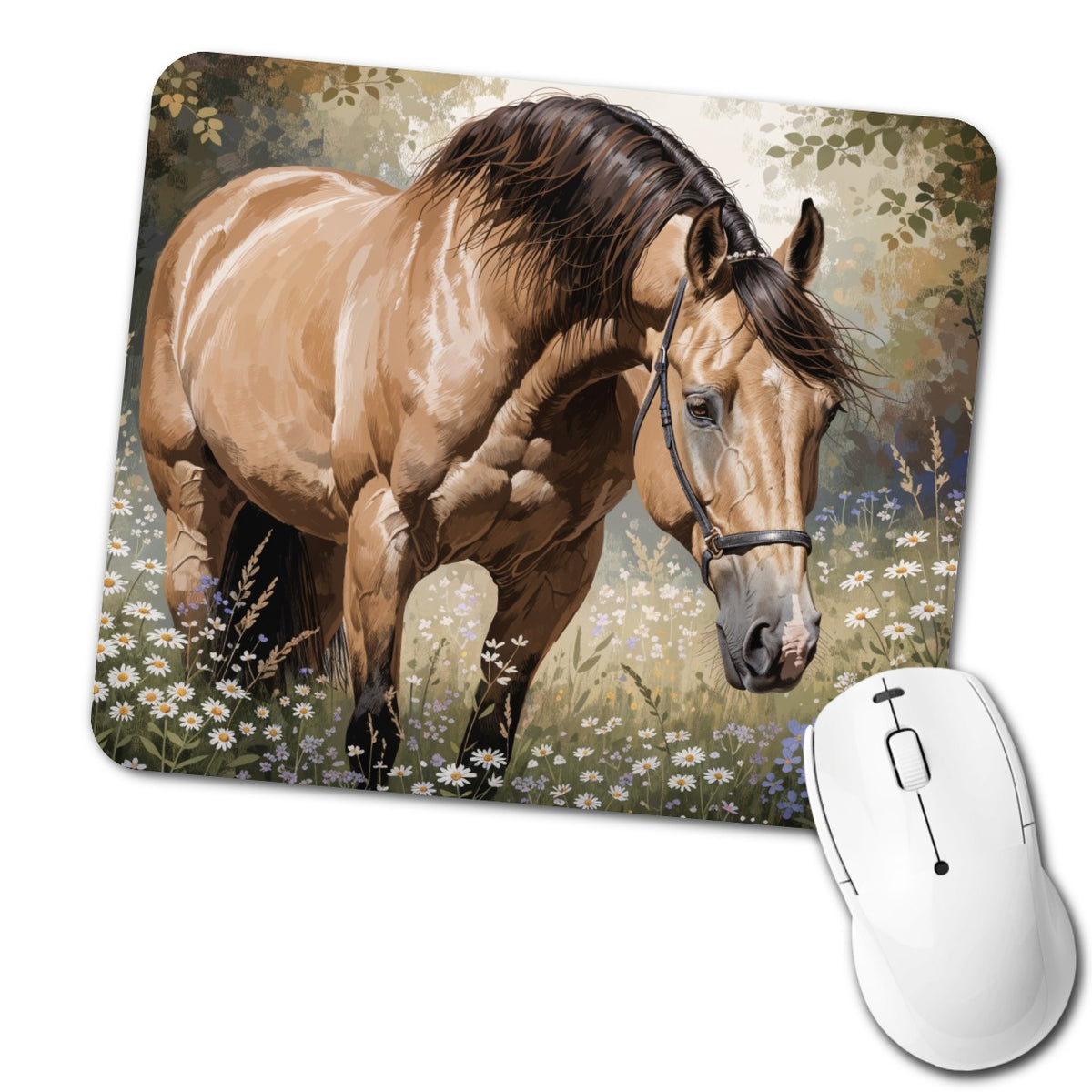 Beautiful Horse Wildflowers Low Profile Mouse Pad Mat