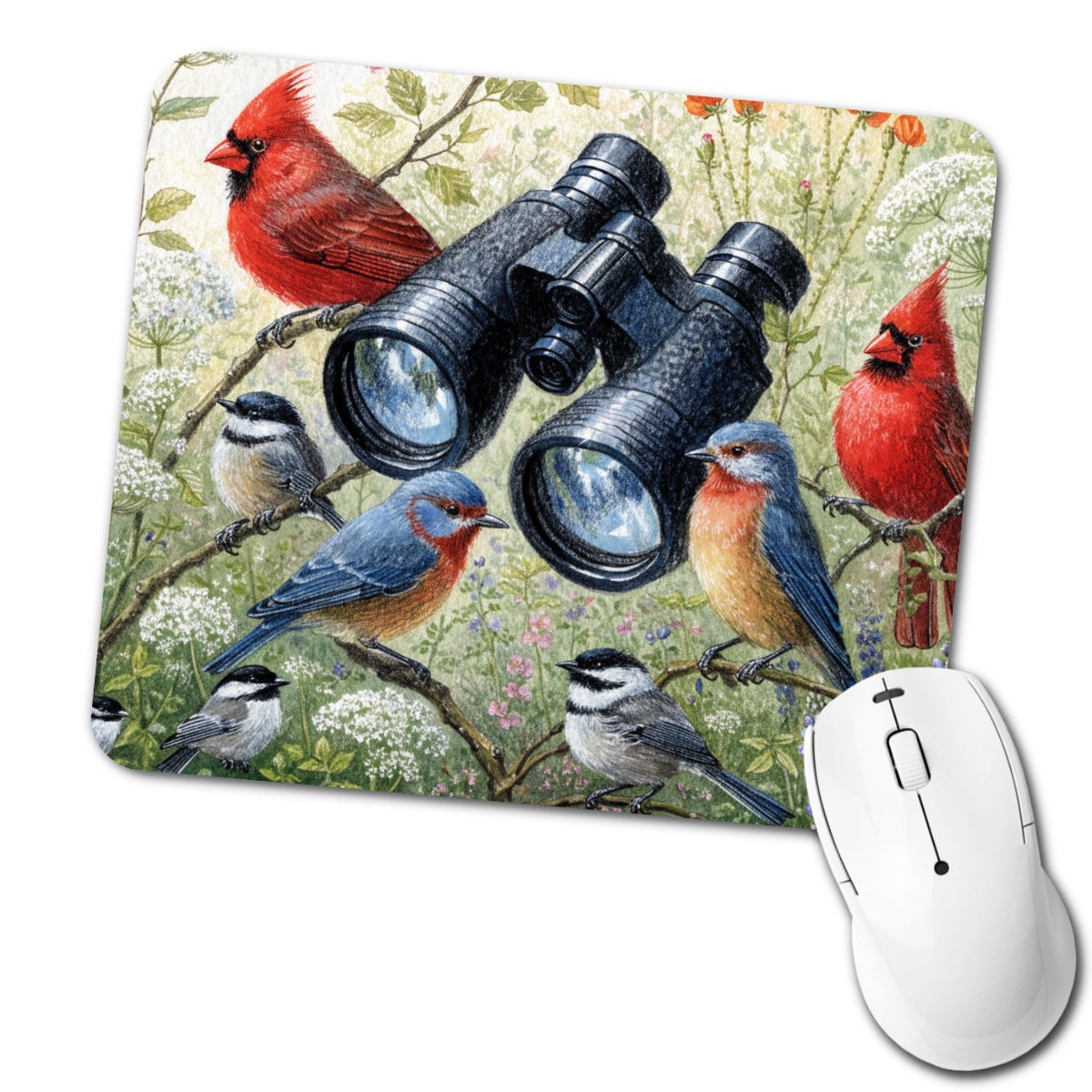 Birdwatching Binoculars Birds Low Profile Mouse Pad Mat