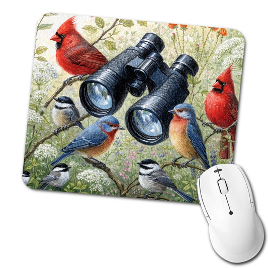 Birdwatching Binoculars Birds Low Profile Mouse Pad Mat