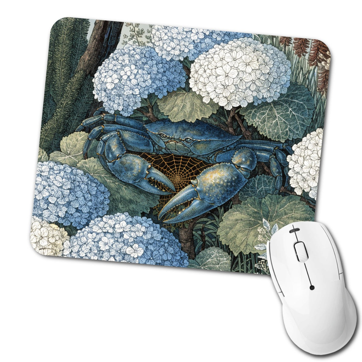 Blue Crab Hydrangea Garden Low Profile Mouse Pad Mat