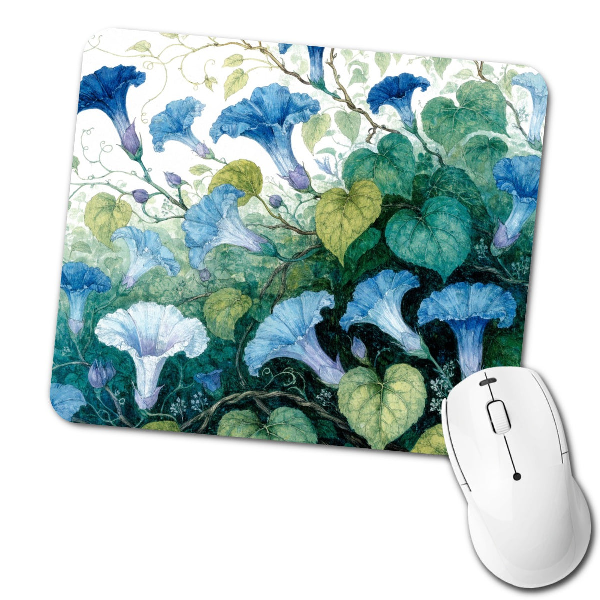 Blue Morning Glory Vines Low Profile Mouse Pad Mat