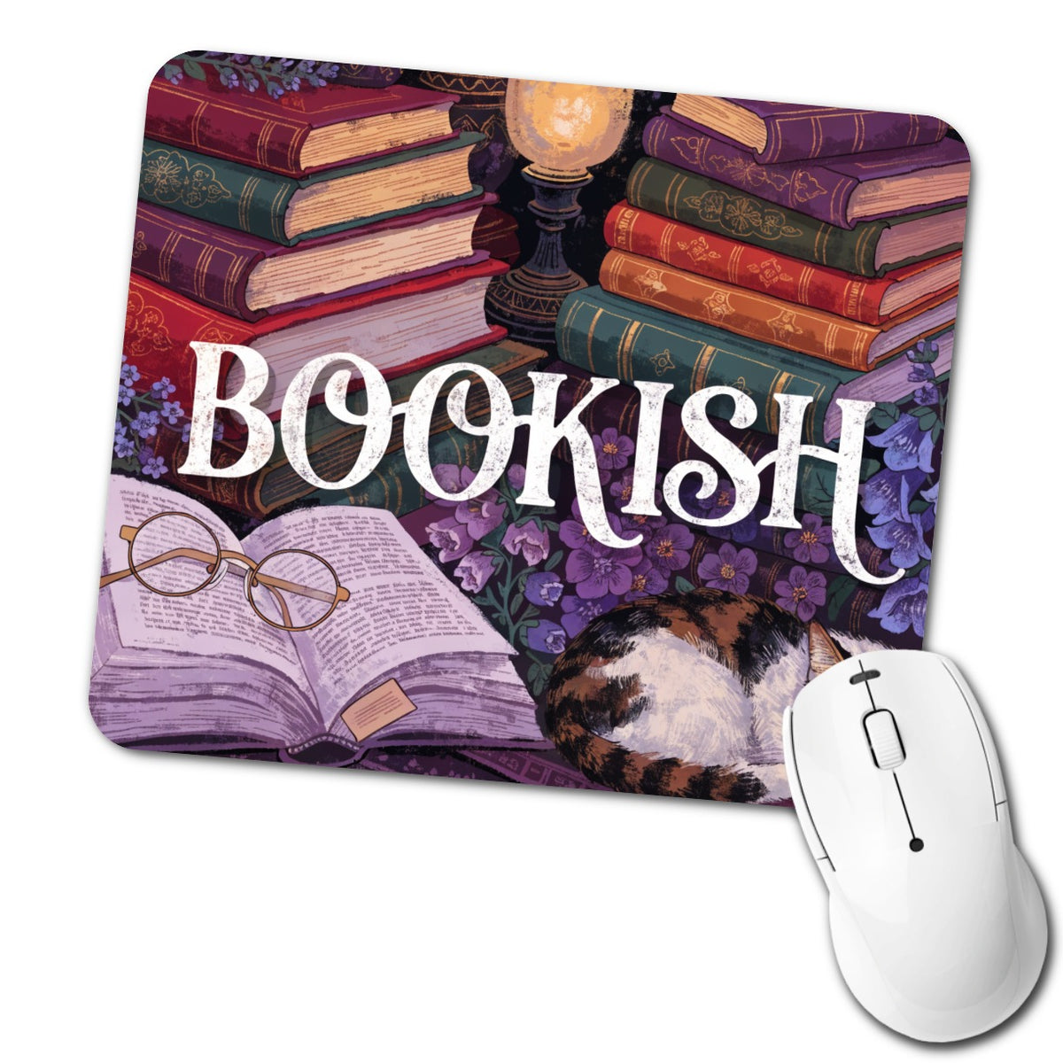 Bookish Reading Books Cat Low Profile Mouse Pad Mat