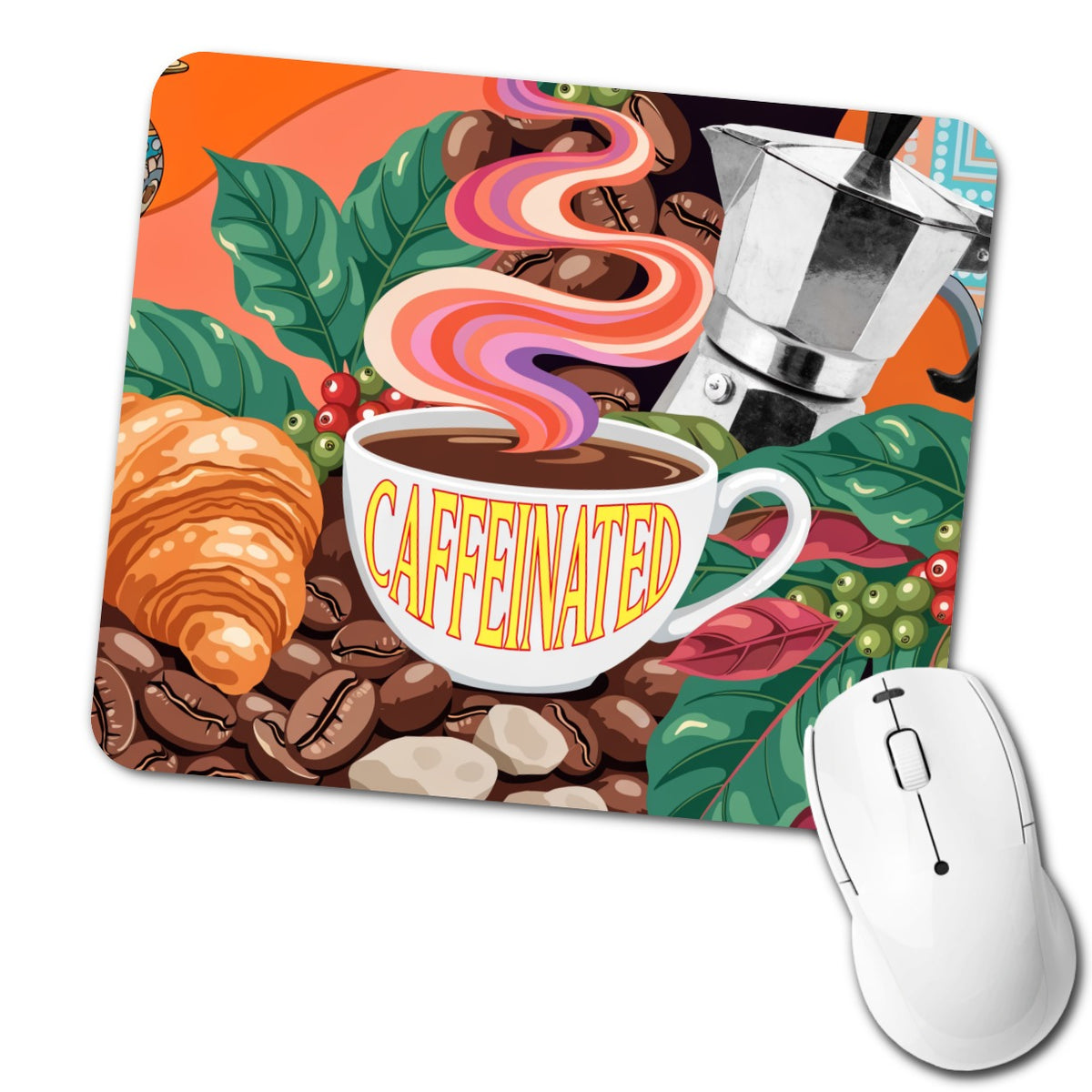 Caffeinated Coffee Cup Lover Fun Low Profile Mouse Pad Mat