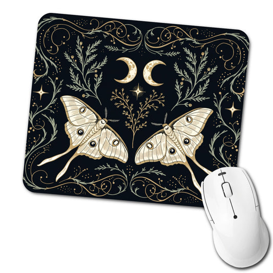 Celestial Moths Crescent Moons Low Profile Mouse Pad Mat