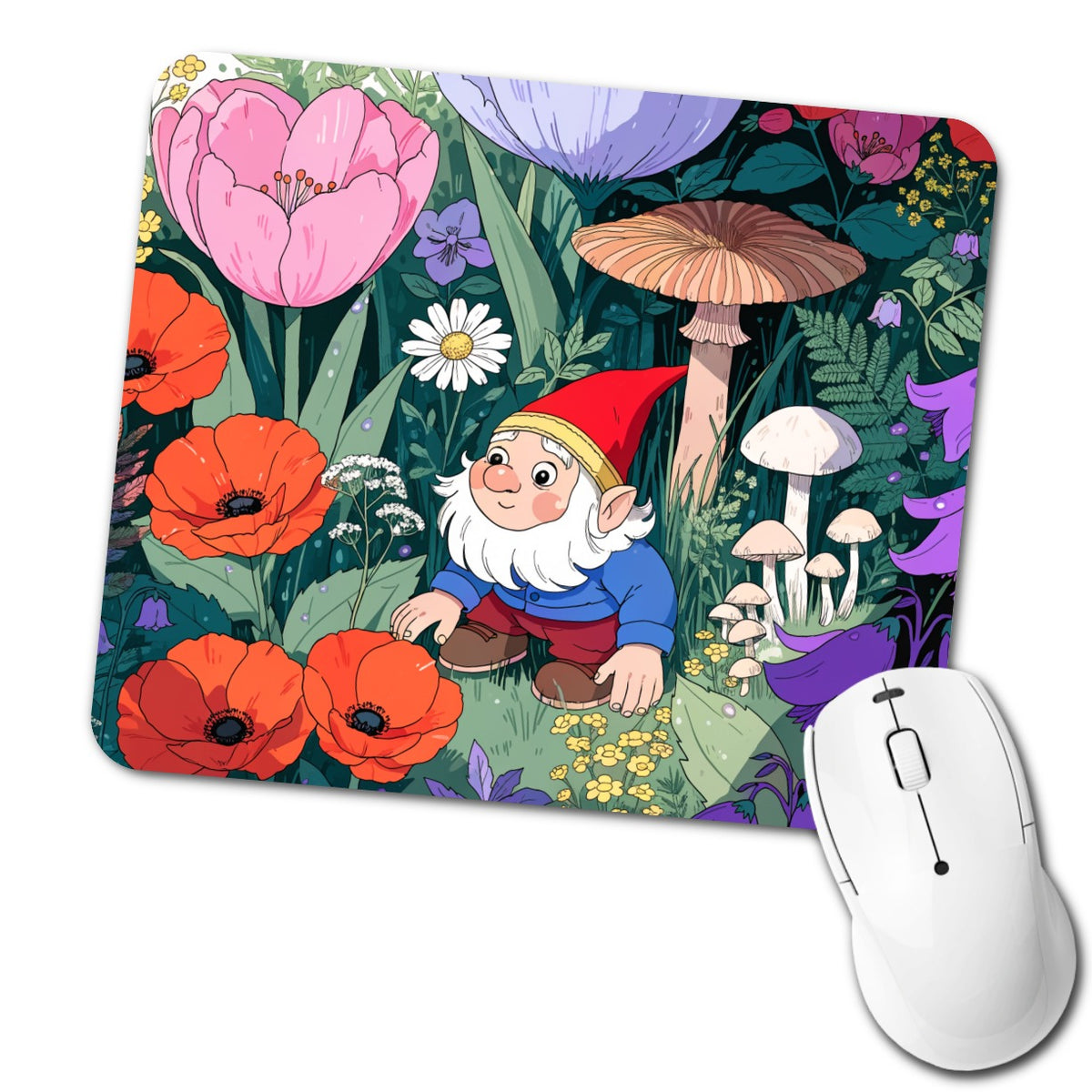 Charming Gnome Flower Garden Low Profile Mouse Pad Mat