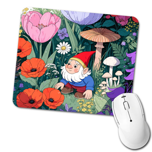Charming Gnome Flower Garden Low Profile Mouse Pad Mat