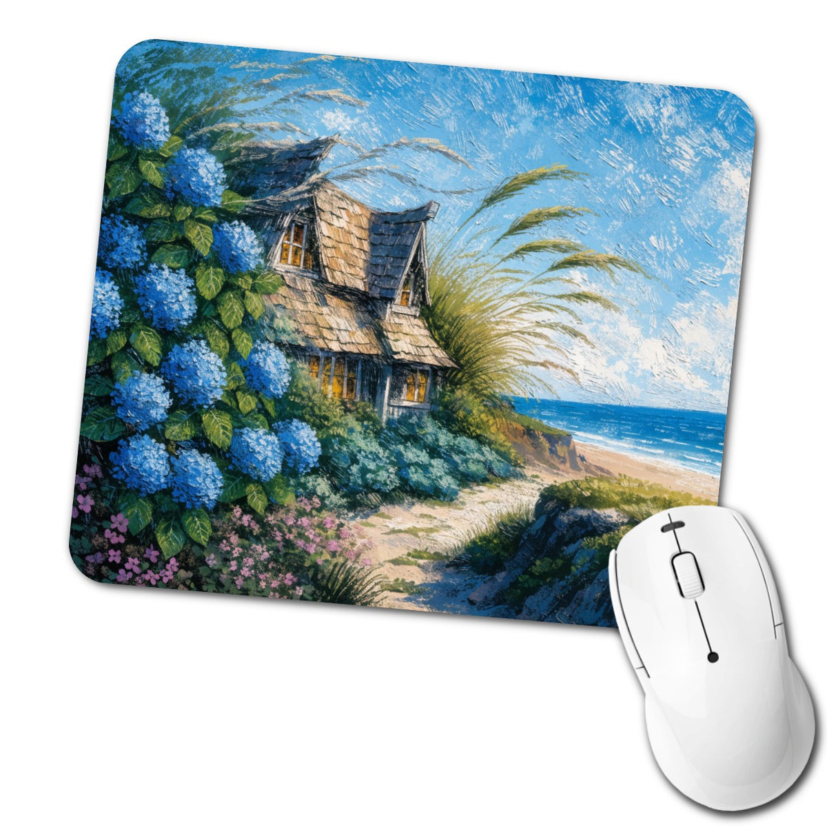 Coastal Cottage Hydrangeas Low Profile Mouse Pad Mat
