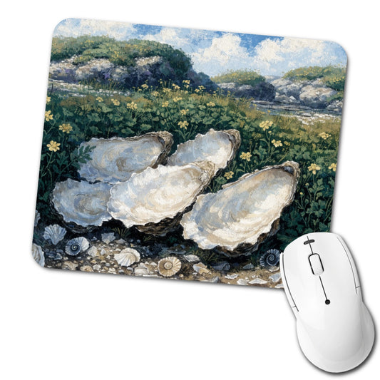 Coastal Oysters Shells Low Profile Mouse Pad Mat