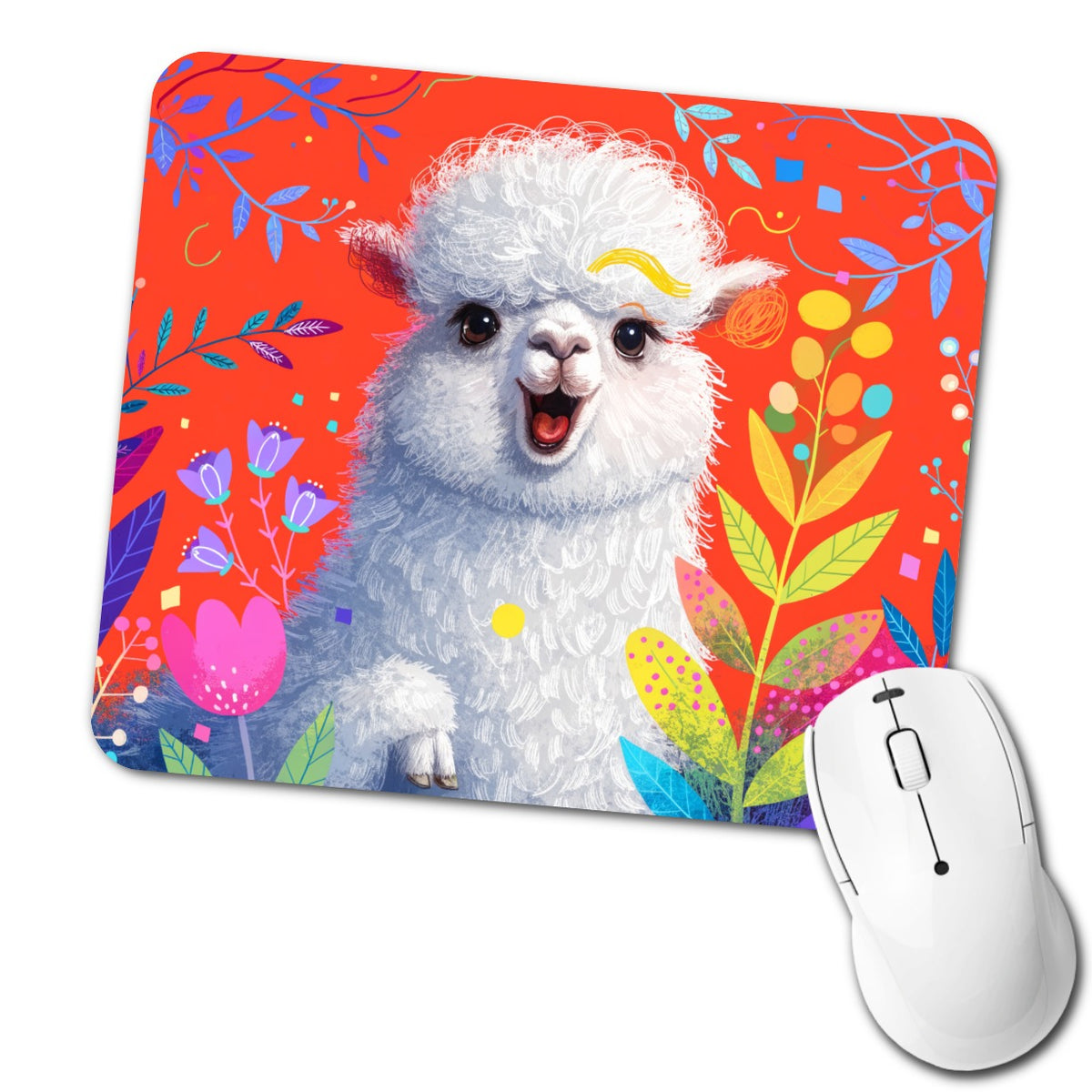 Colorful Alpaca Portrait Low Profile Mouse Pad Mat