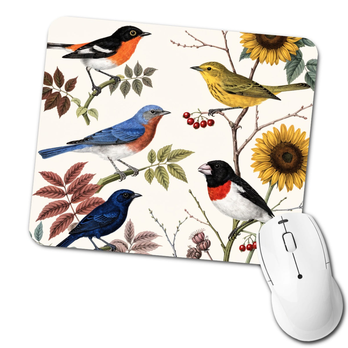 Colorful Backyard Songbirds Low Profile Mouse Pad Mat