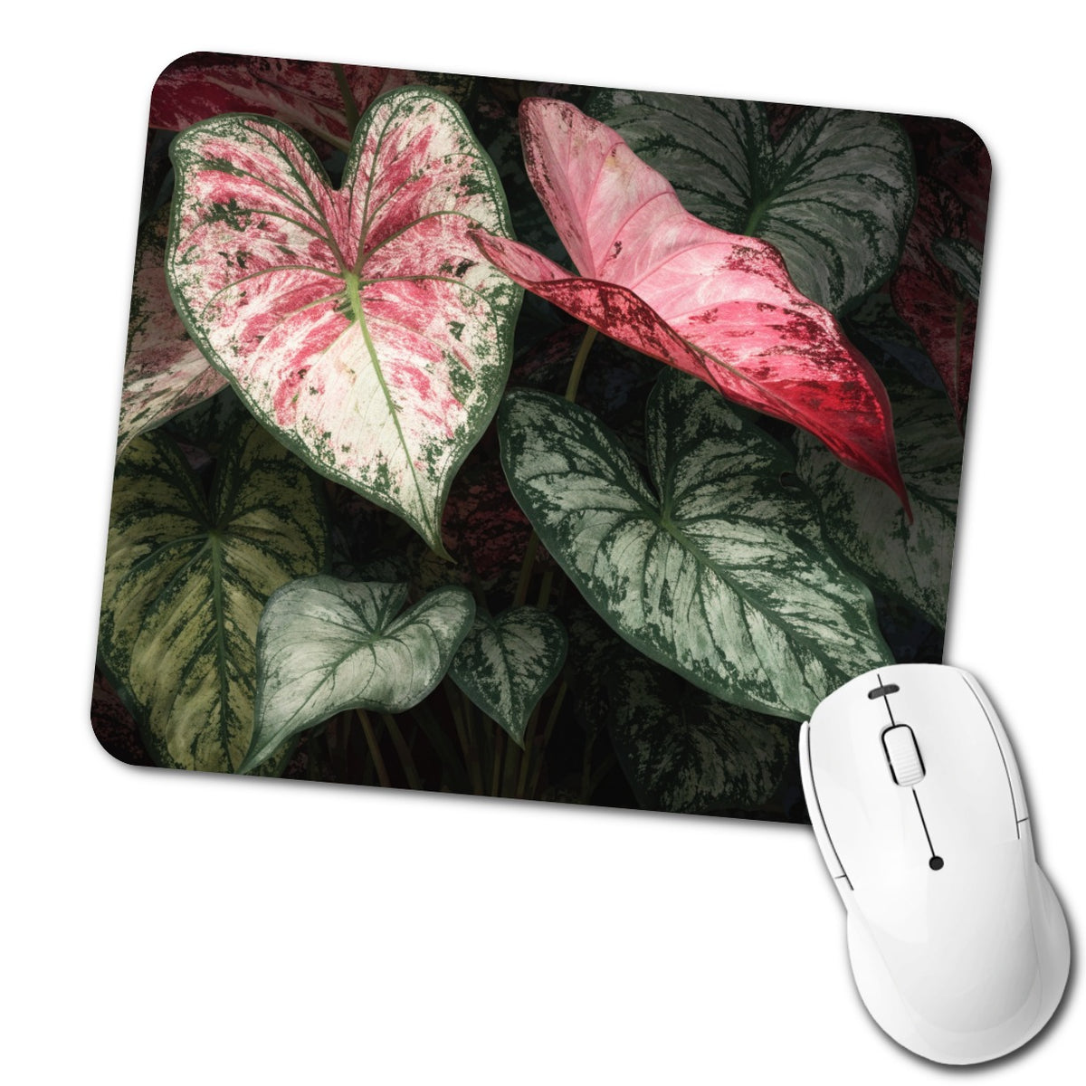 Colorful Caladium Leaves Low Profile Mouse Pad Mat