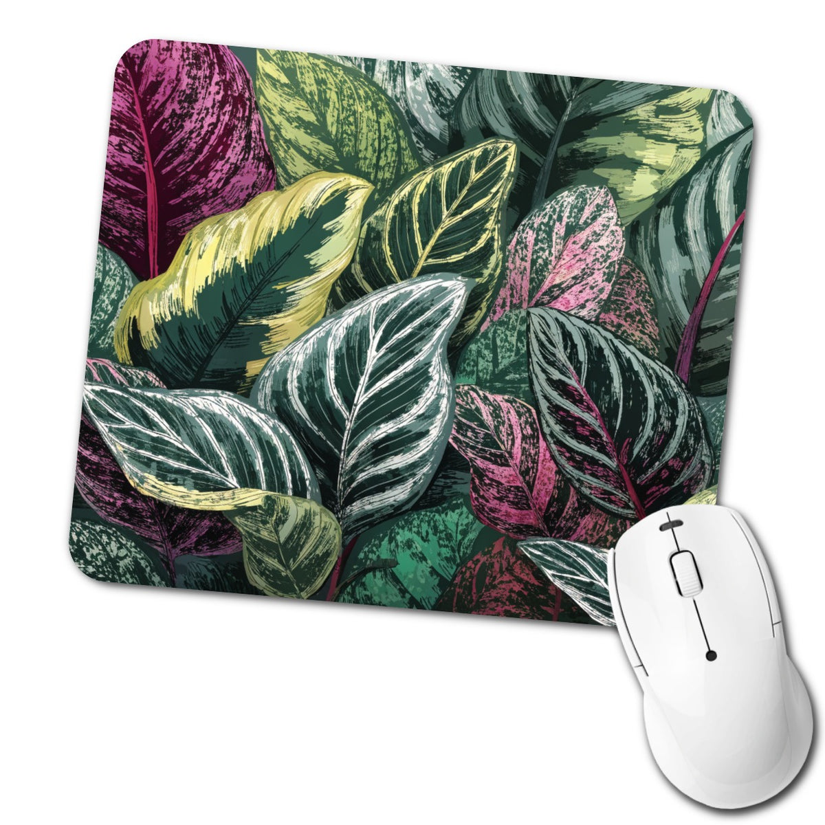 Colorful Calathea Leaves Low Profile Mouse Pad Mat