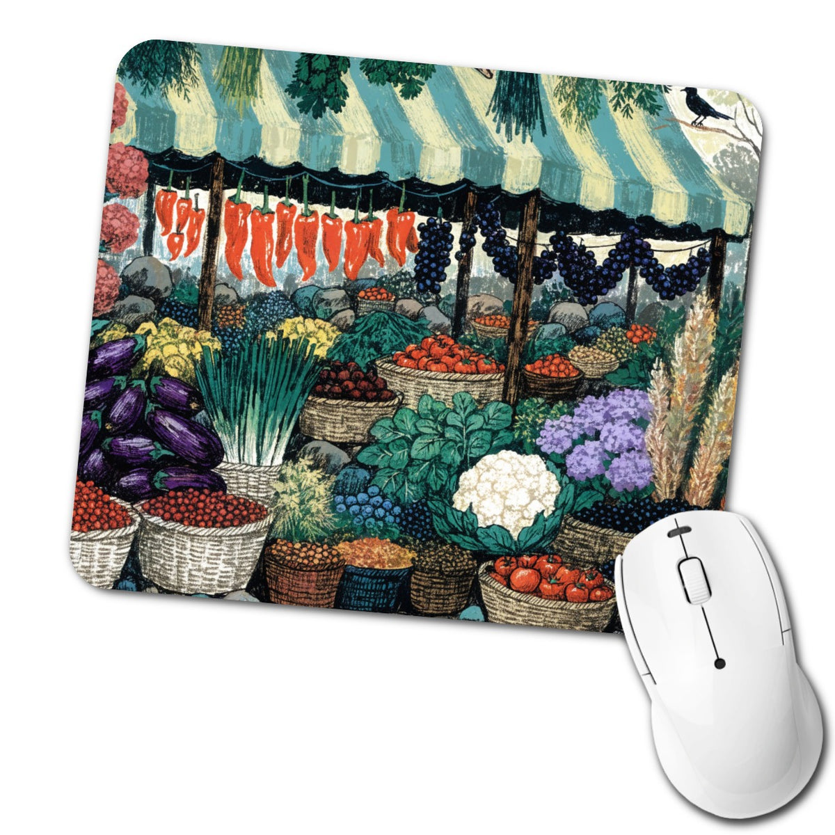 Colorful Farmers Market Low Profile Mouse Pad Mat