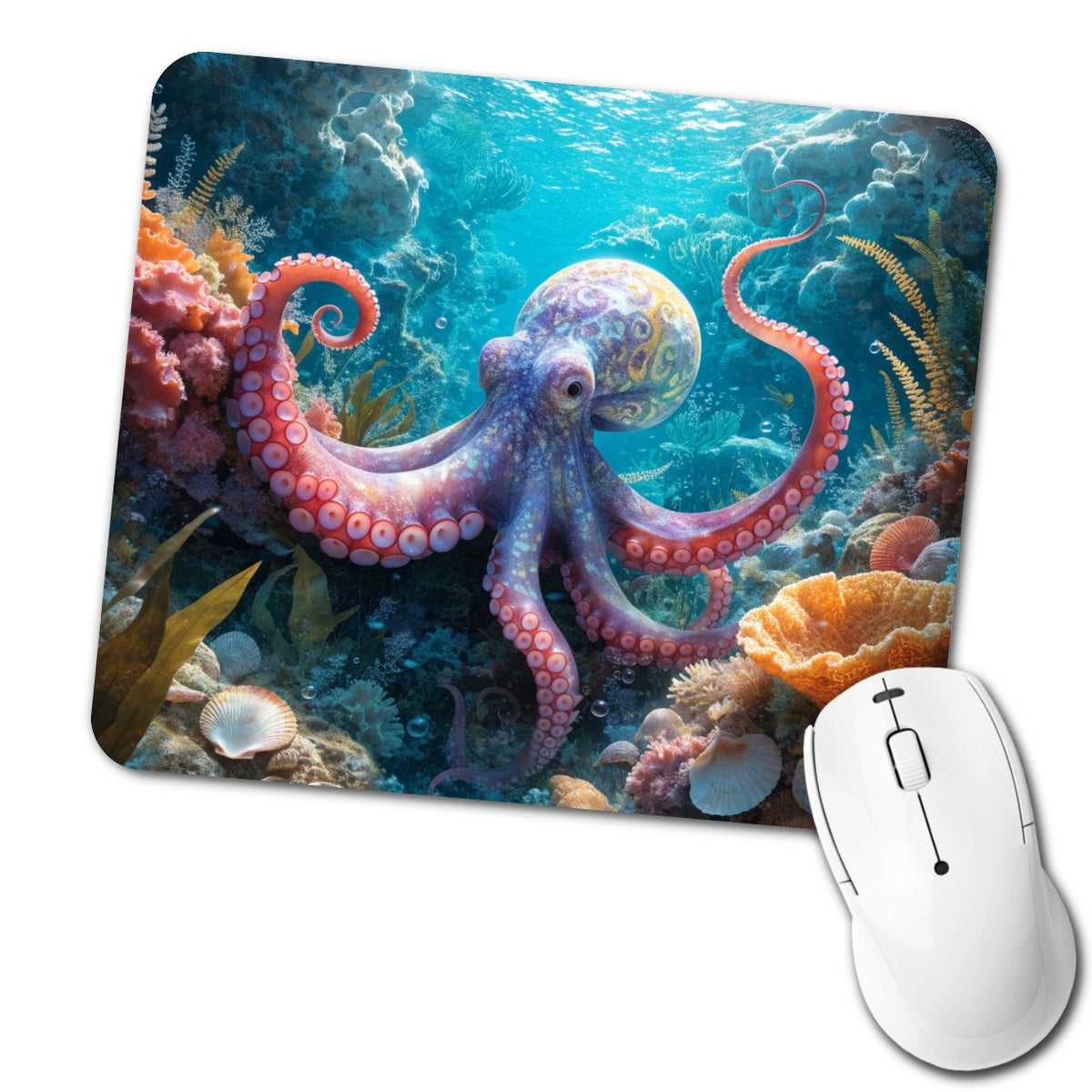 Colorful Octopus Reef Low Profile Mouse Pad Mat