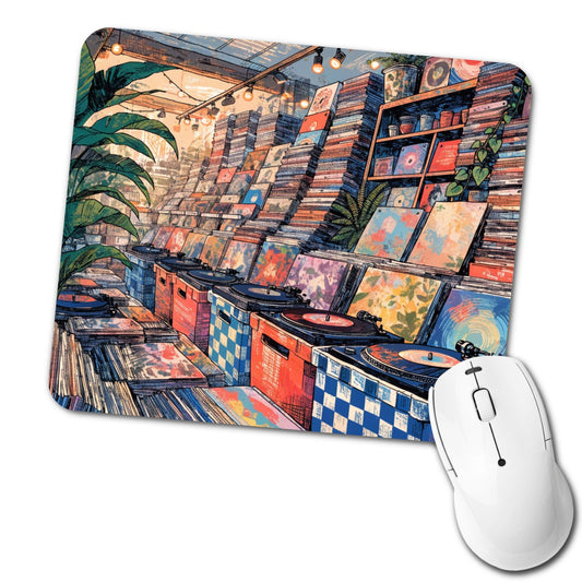 Cozy Record Store Low Profile Mouse Pad Mat