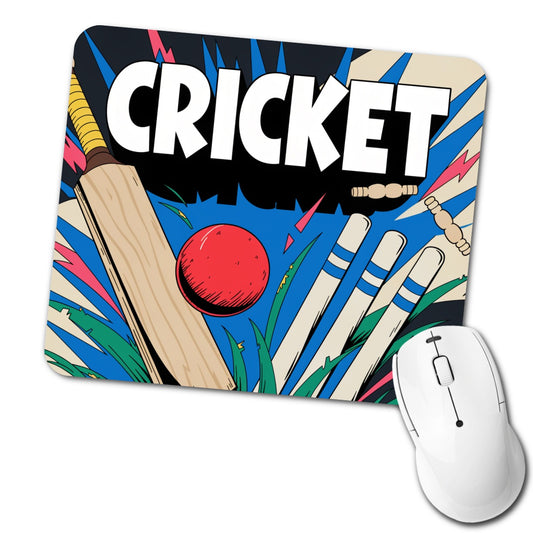 Cricket Bat Ball Wickets Low Profile Mouse Pad Mat