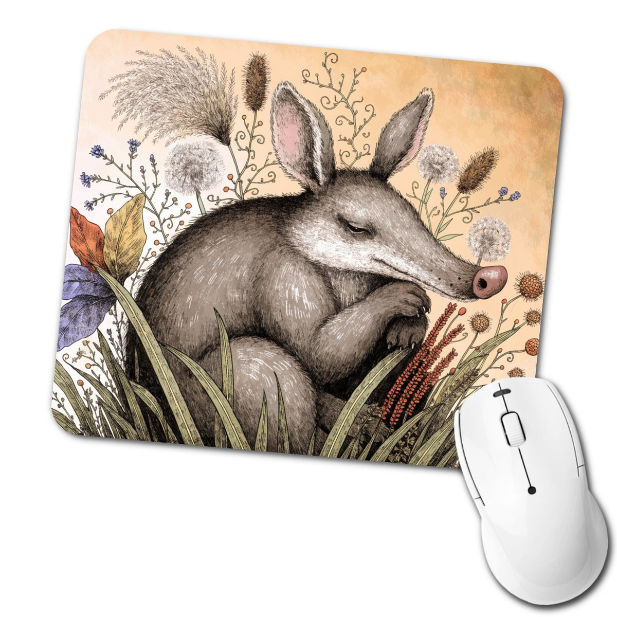 Cute Aardvark Illustration Low Profile Mouse Pad Mat