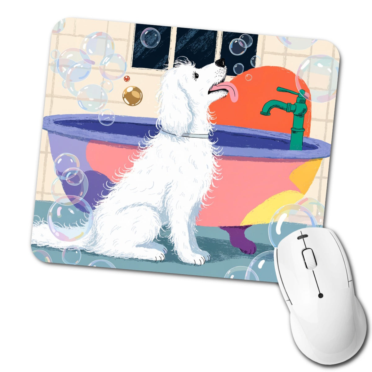 Dog Groomer Bubble Bath Low Profile Mouse Pad Mat