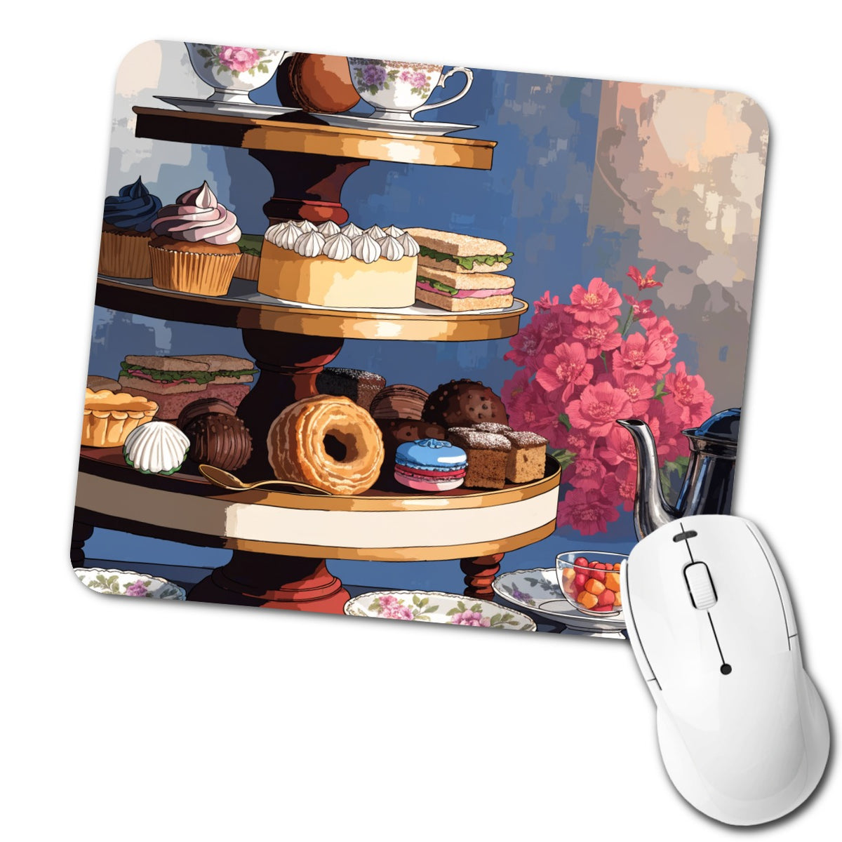 Elegant Afternoon Tea Low Profile Mouse Pad Mat