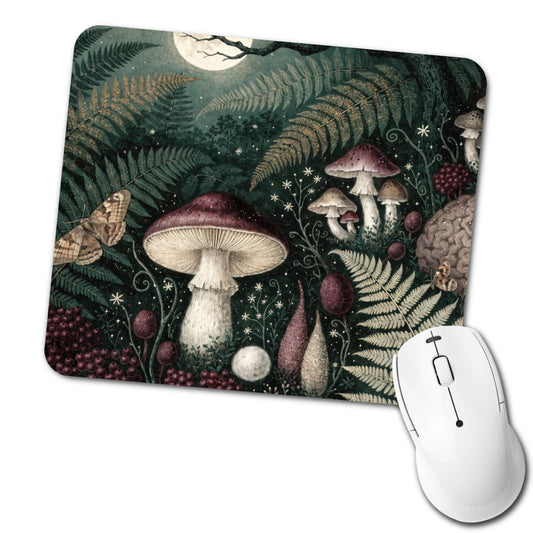 Enchanted Forest Floor Mushrooms Ferns Low Profile Mouse Pad Mat