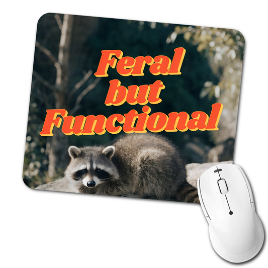 Feral But Functional Raccoon Funny Low Profile Mouse Pad Mat