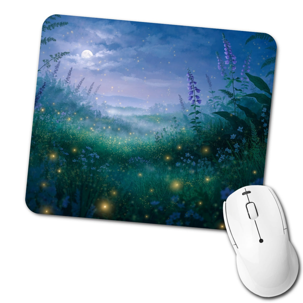 Fireflies Moonlit Wildflower Meadow Low Profile Mouse Pad Mat